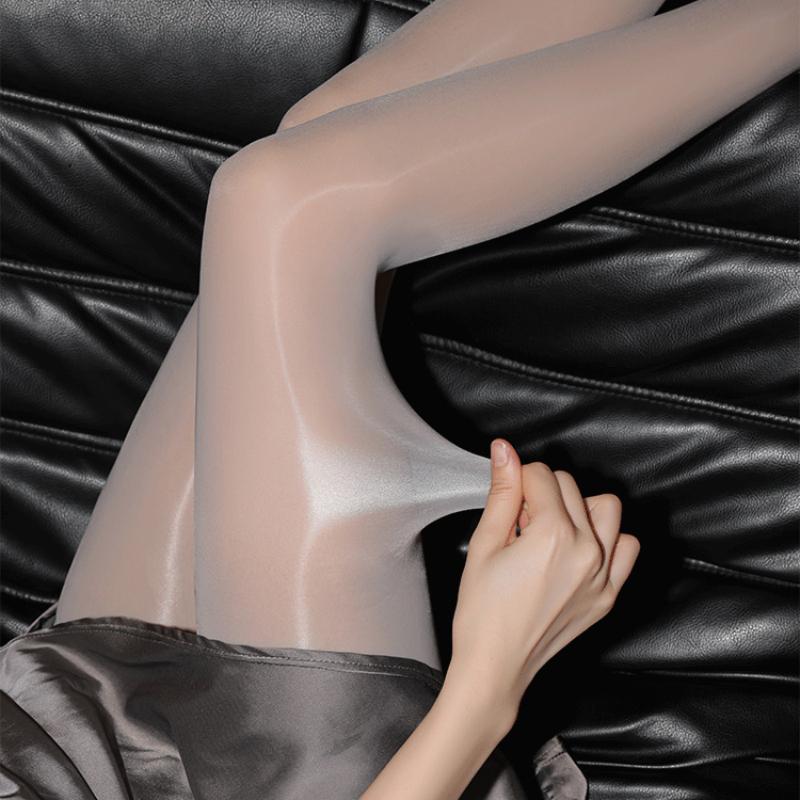S M L Plus Size Oil Shiny Tights 15D Ultra Thin Transparent Silky Smooth Stockings Women Sexy Open Crotch High Waist Pantyhose