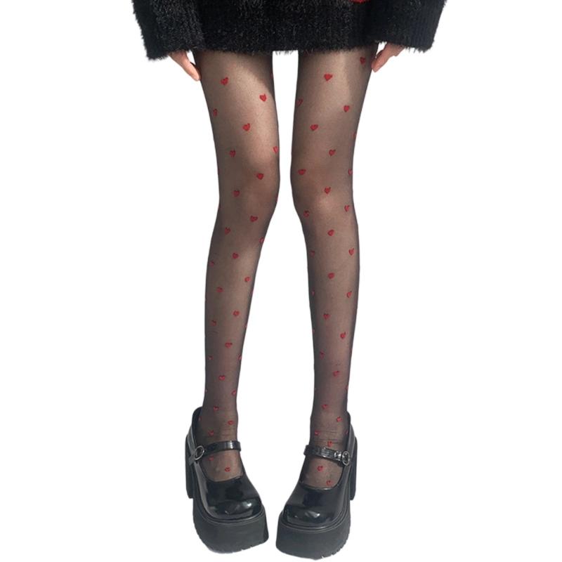 Japanese Street Fashion Pantyhose Romantics Heart Dots Patterned Sheer Tights Ultra Thin Lightweight Leggings for Women