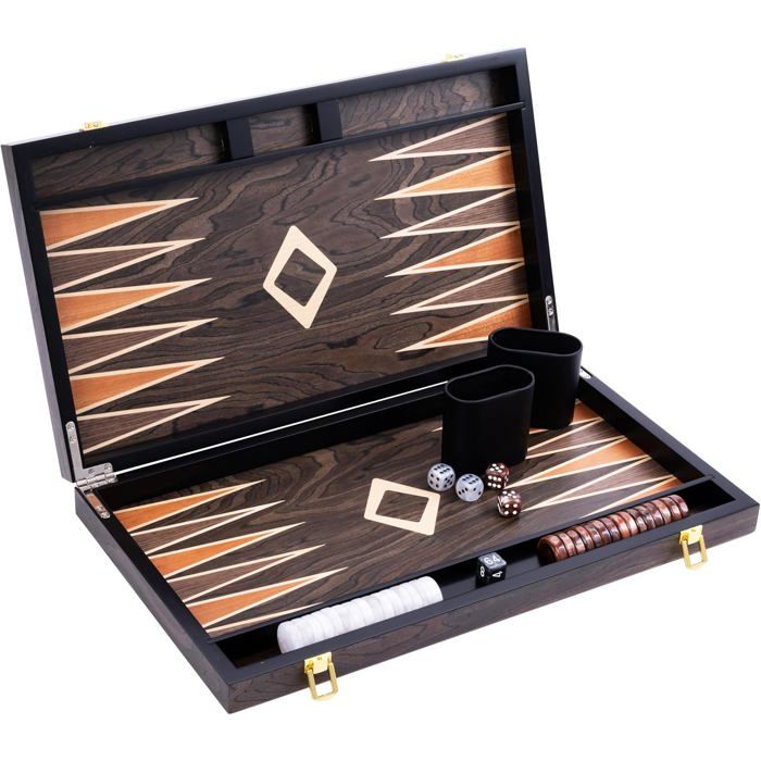 Engelhart- 250547 - Backgammon de luxe - 18 pouces - Plaqué en ronces de noyer et vernis
