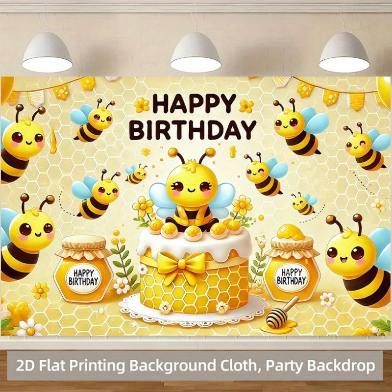 Yellow Bee Hive Theme Banner Background Customizable Children's Birthday Party Decoration Photo Studio Photography Background