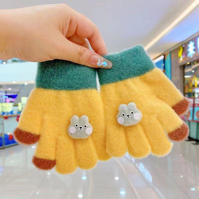 Children's Gloves Female Winter Boy Winter Warm Cartoon Cute Baby Full Finger Five Fingers Thickened Gloves