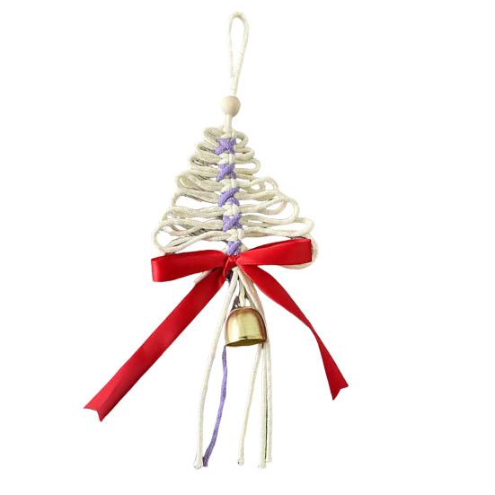 Hand-Woven Christmas Tree Ornaments Rustic Xmas Tree Shaped Handicrafts with Golden Cow Bell And Red Bow for Winter New Year Party Decorations