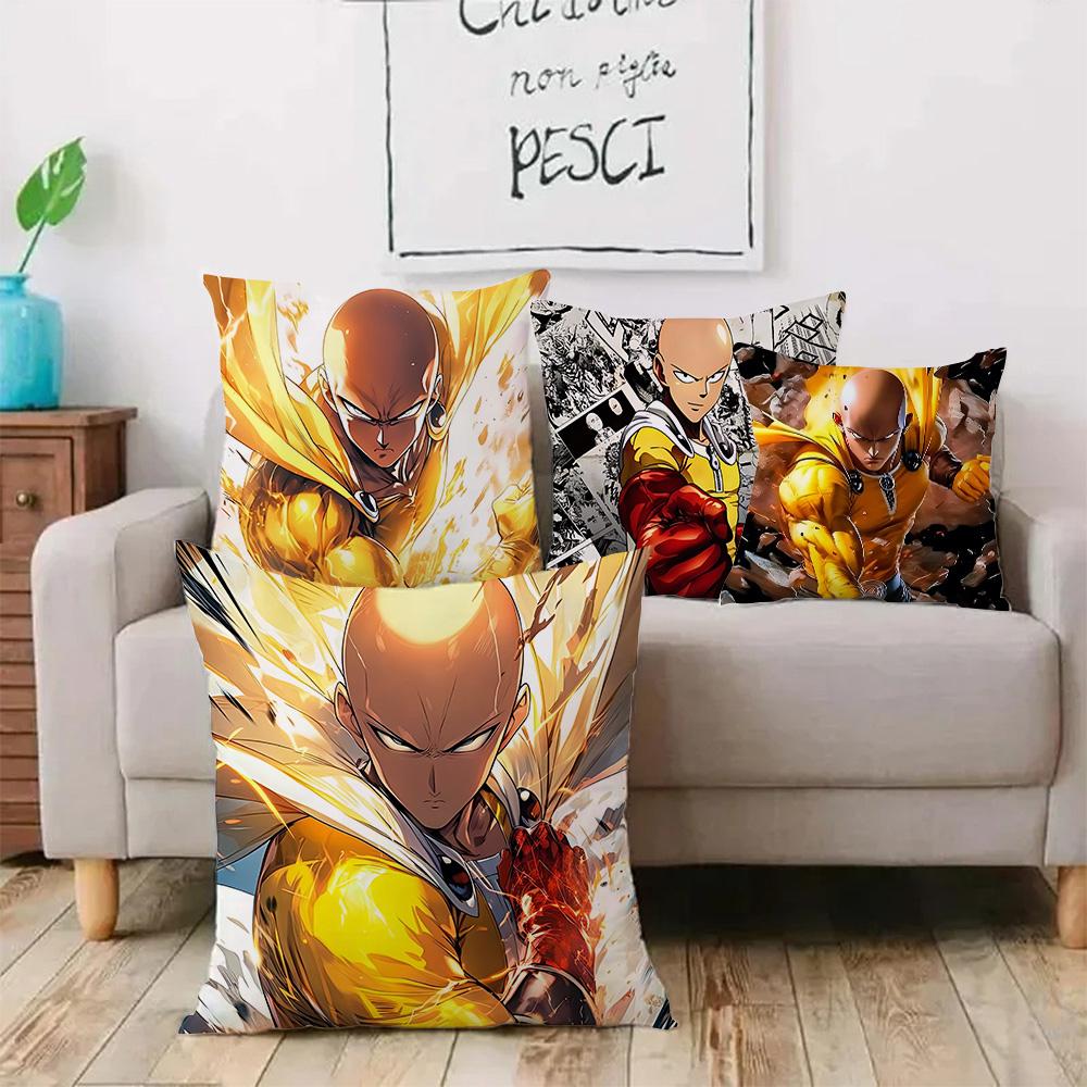 Anime For One P-Punch Mans Pillow Covers Cartoon Sofa Decorative Home Double-sided Printing Short Plush Cute Cushion Cover