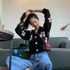 Spring and Autumn Women's College Style Flower Knitted Jacket Loose V-neck Autumn and Winter Thick Sweater Cardigan Women's Tops Short Section