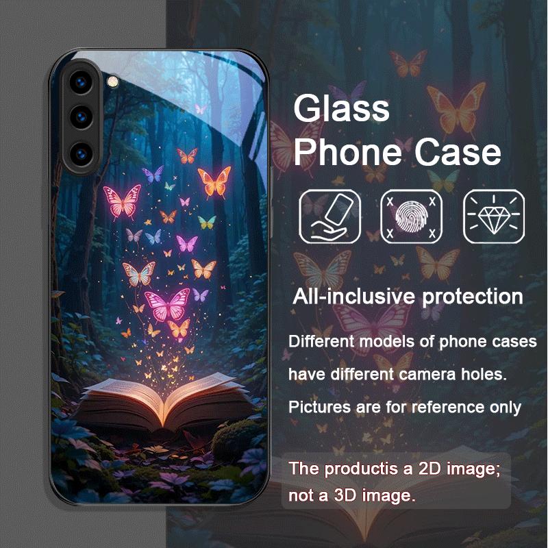 Beautiful Forest Butterfly Book Printed Tempered Glass Phone Case for Samsung Galaxy S25 Ultra S24 S23 Plus S22+ S21 S20FE Cover