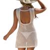 Women's Crew Neck Sleeveless Crochet Knit Mini Dress Loose Fit High Waist Beach Cover Up Dress