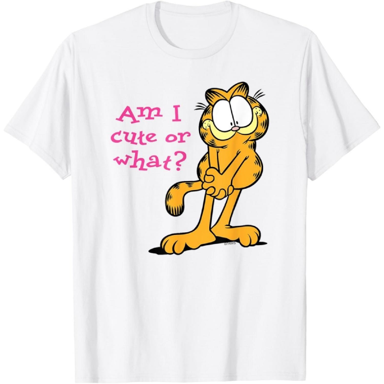 Garfield Am I Cute or What Pink Text Cartoon Cat T-Shirt XXXXXL белый