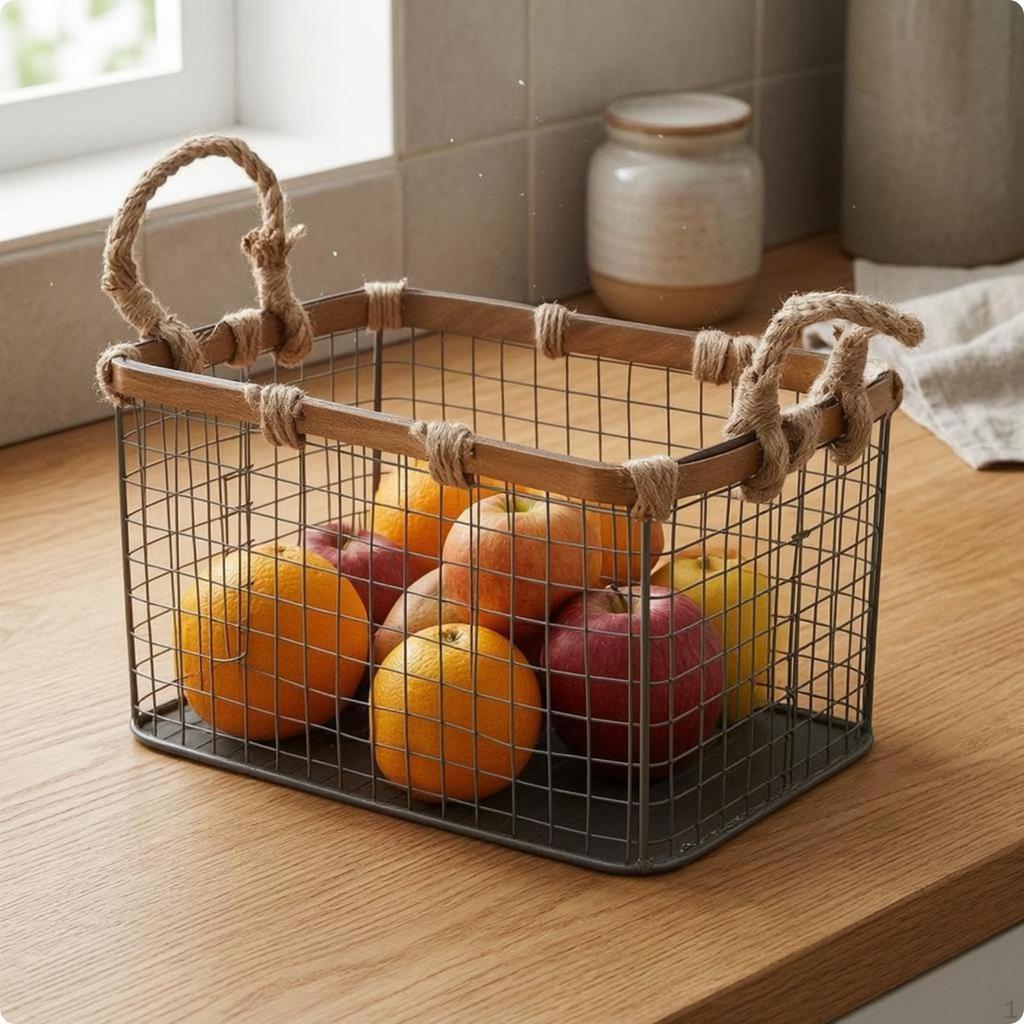 WireGrid Basket Rope Handles Rectangular Storage Design Organizer Bin L