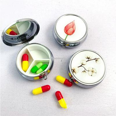 Metal Pill Box Stainless Steel Circular Pill Box Medicine Storage Container Medicine Box Portable 3 Compartment Medicine Box