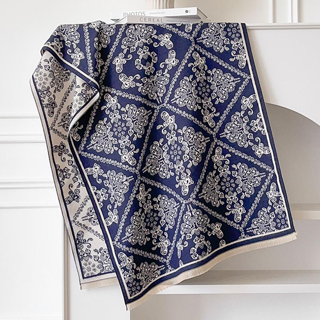 Luxury Brand Two-Sided Ethnic Style Scarf Imitation Cashmere Soft Warm Fringe Pashmina Shawl Winter Coldproof Windproof Blanket