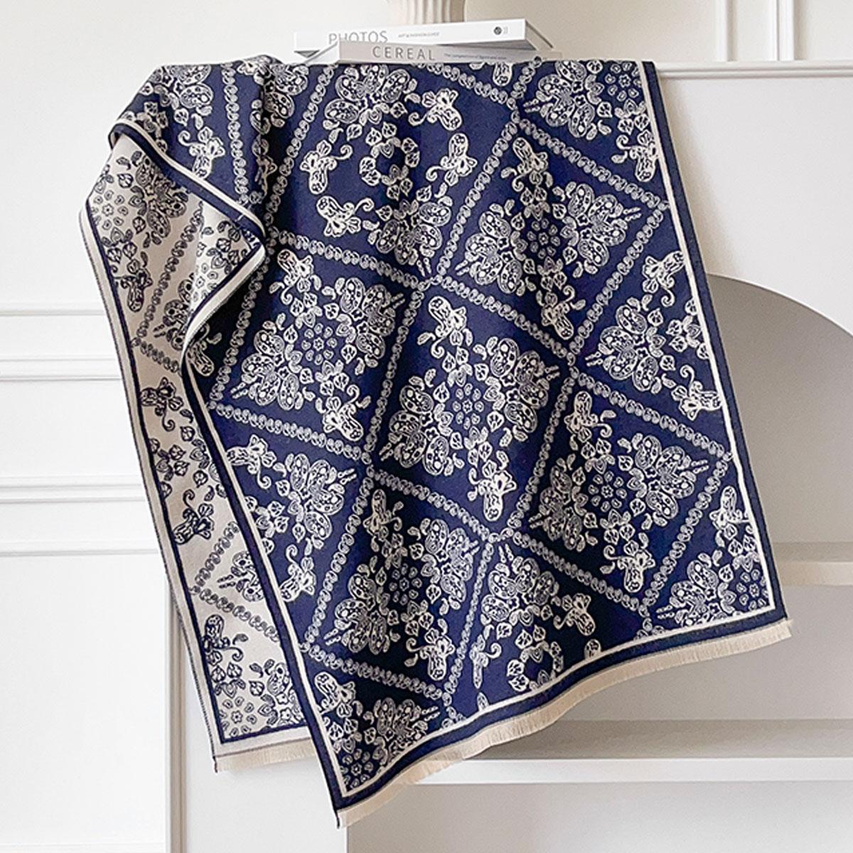 

Роскошный бренд Двусторонний этнический шарф Имитация кашемира Мягкий Теплый Бахрома Пашмина Шаль Зима Холодостойкий Ветрозащитный Плед