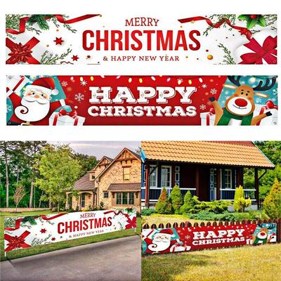 Frohe Weihnachten-Banner-Flagge zum Aufhängen, Weihnachtsmann-Muster, 40 x 180 cm, Weihnachtsdekoration für den Außenbereich