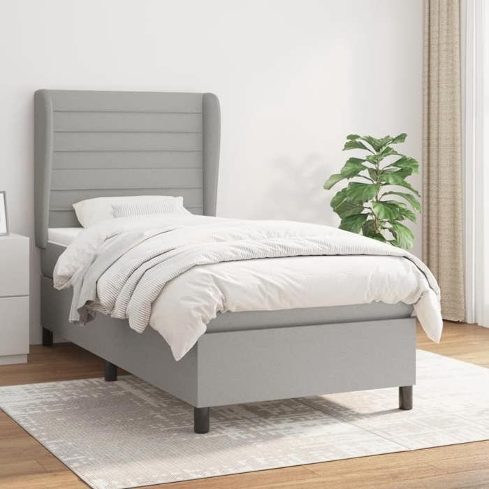 3128021 vidaXL Divan Bed with Mattress Light Grey 100x200cm Fabric