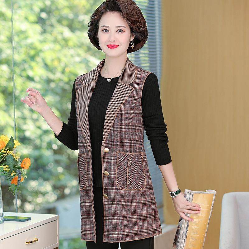 Thin Plaid Suit Vest, Women's Vest, Medium and Long Vest Jacket