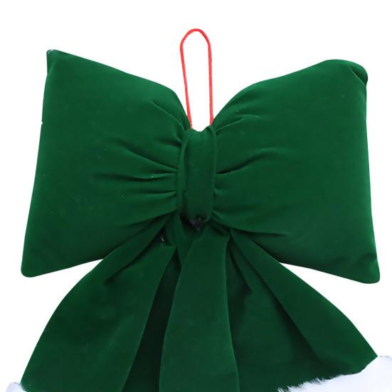 Velvet Christmas Bows Stuffed Plush Xmas Hanging Bows Ornament with Fluffy White Fur Trim for Holiday Tree Garland Fireplace Decoration