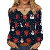Women's Fashionable Casual V-neck Blouse Button Christmas Printed Long-sleeved Pullover T-shirt Top