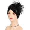 Women Turban Hat Pure Color Mesh Flower Decor Elastic Non-Slip Headwrap Breathable Lightweight Summer Headscarf Hat