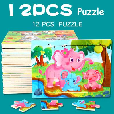 Puzzle 3D din Lemn Jucării Montessori pentru Bebi Animale de Desene Animate Inteligență Puzzle-uri din Lemn Învățare Timpurie Jucării Educative pentru Copii