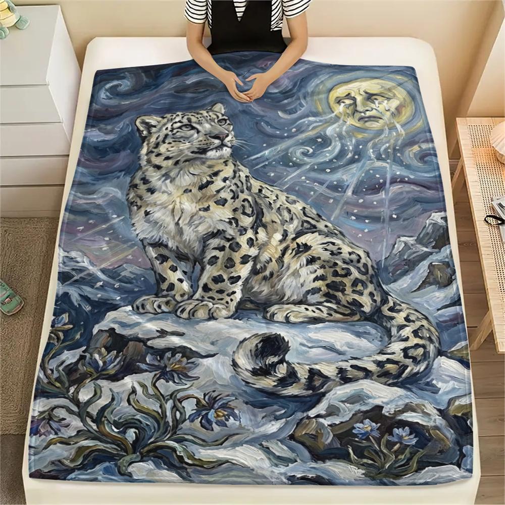 Snow Leopard Animal Print Flannel Blanket, High Quality Comfortable for All Seasons, Home Decor, Warmth and Comfort, Perfect for Christmas Gifts112