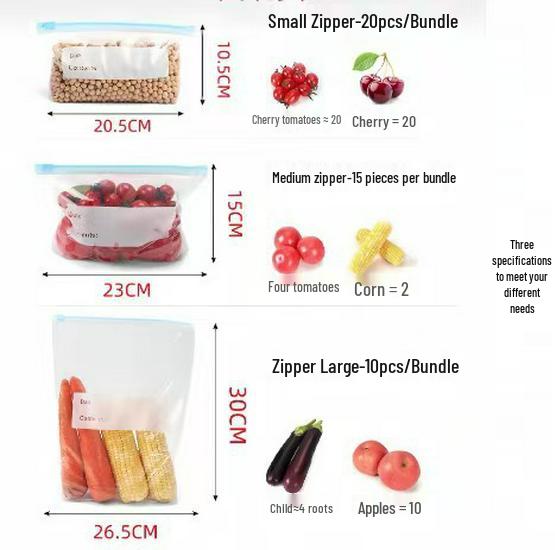 Thickened Food-Grade Zippered Freezer Storage Bags for Fresh-Keeping Medium preservation bags bundle of 15