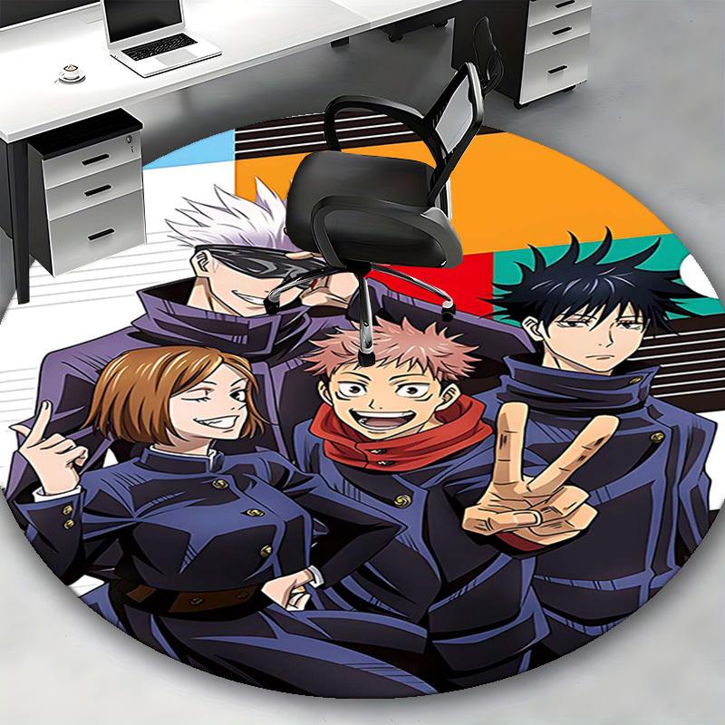1pc Anime Cartoon Design Round Carpet  Office Chair Mat, NonSlip Rug for Home Decor