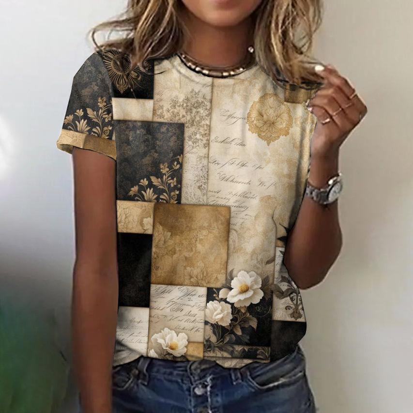 

Patchwork Floral Flower T-Shirts 3D Print Women s O-Neck Short Sleeves T Shirt Streetwear Y2k Harajuku Tees Tops Female Clothing XL