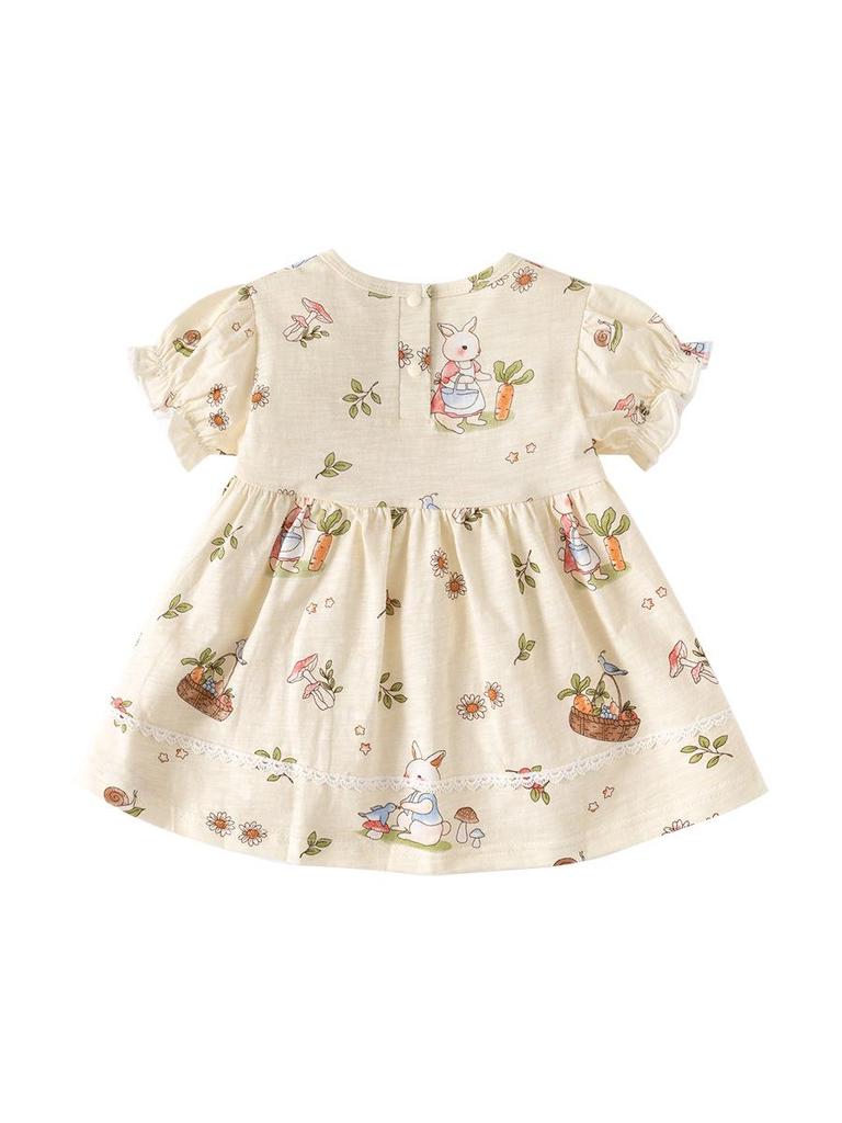 Girls' Summer Floral Cotton Princess Dress - Short-Sleeved Fashionable Outfit