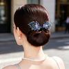 Hair Bun Pin, Blue Feather Decor Bun Maker Hairpin, Metal Construction Hair Accessory for Work Gym Dance Formal Events
