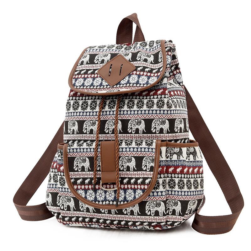1Pc New Ethnic Style Multi-pocket Backpack Female Mori Foreign Style Large Capacity Canvas Schoolbag Casual Outdoor Small Backpack