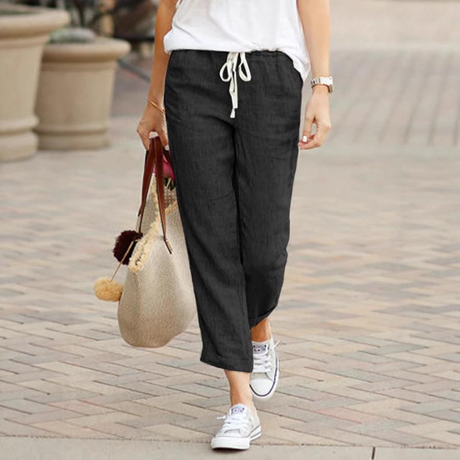 Spring New Solid Loose Casual Drawstring Waist Cotton Linen Pants