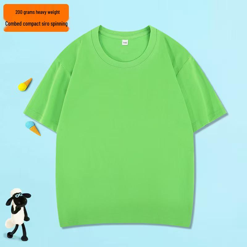 200g Pure Cotton Children's Short Sleeve Round Neck T-shirt – Parent-Child Casual Campus Style, Boys' Plain Color School Uniform Top