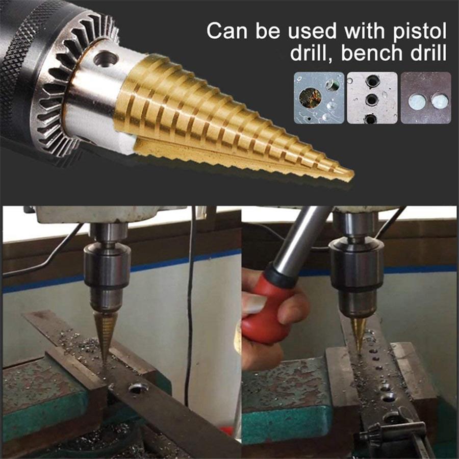 3Pcs HSS Sheet Metal Tools Drill 4-12/20/32mm Hex Titanium Step Cone Car Repair