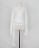 In Stock: Women's Sexy Low-Cut Lace-Up Waist-Cinching Long-Sleeve T-Shirt for Summer - Korean Dongdaemun Style