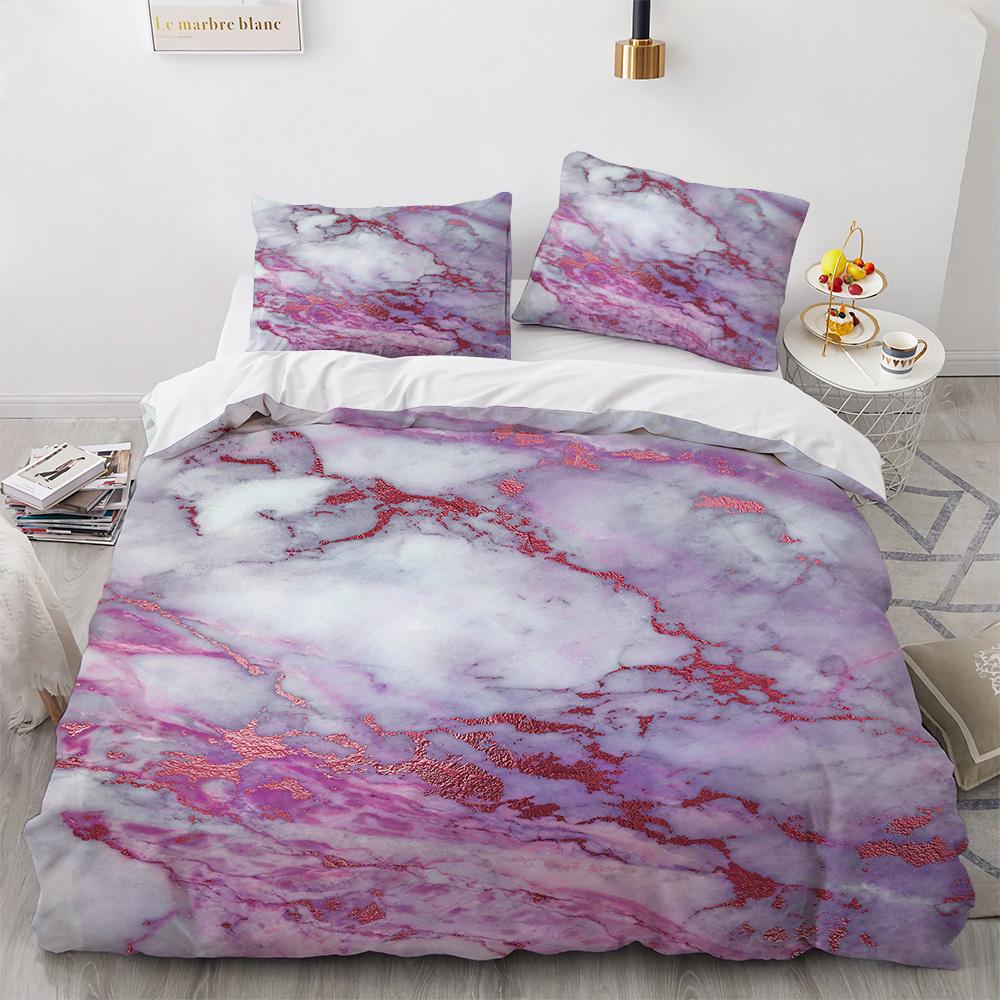 Colourful Marble Bedding Set Purple and Green Marble Duvet Cover Set Men Teens Boy Modern Abstract Art Polyester Comforter Cover