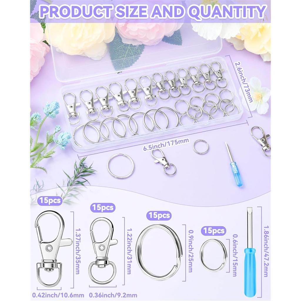 Kit 2025+ Ganci a Moschettone Girevoli Argentati e Portachiavi, Moschettoni a Aragosta, Anelli Portachiavi, Portachiavi per Artigianato, Creazione di Gioielli e Fai da Te