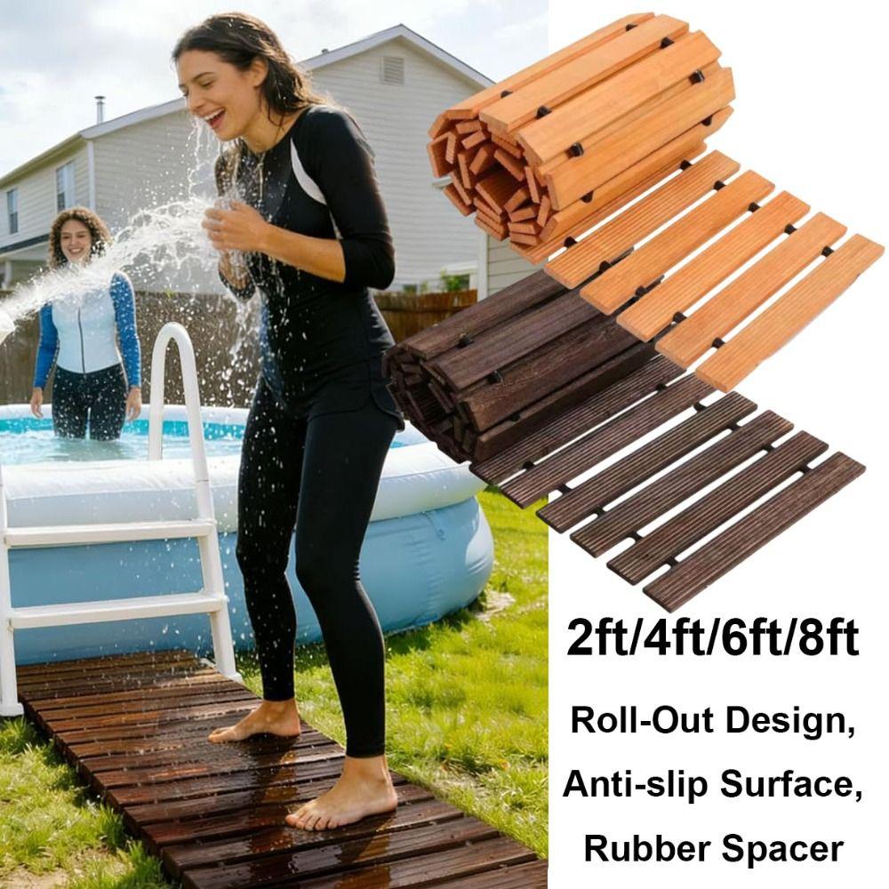Weather-Resistant Wooden Garden Pathway Roll Out Non-Slip Roll Out Walkway Hardwood Pavers Curved Walkway Outdoor Walkway Mat