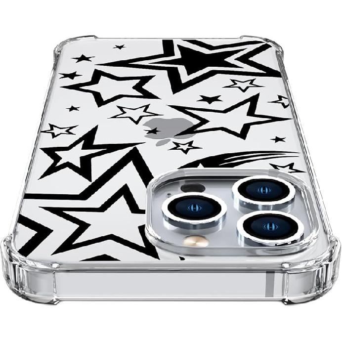 Star Phone Case for iPhone 13 Star Case Cover Clear Phone Case w/Four Corner Reinforced Shockproof Transparent Girly Women Phone Cover with Cute iPhone 12 Pro Max