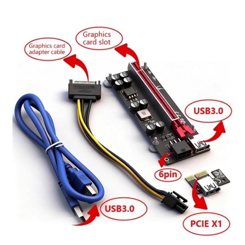ABS Material PCIExpress X1 to X16 Extension Cable 6Pin Power for Cooling and Easy GPU Installation
