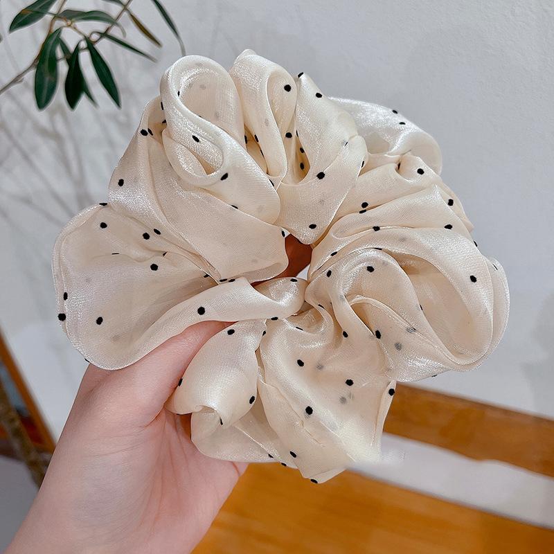 

Korean-Style Gentle Solid Colour Pearl Mesh Polka Dot French Hair Tie For Women Elegant Large Scrunchie Hair Accessory