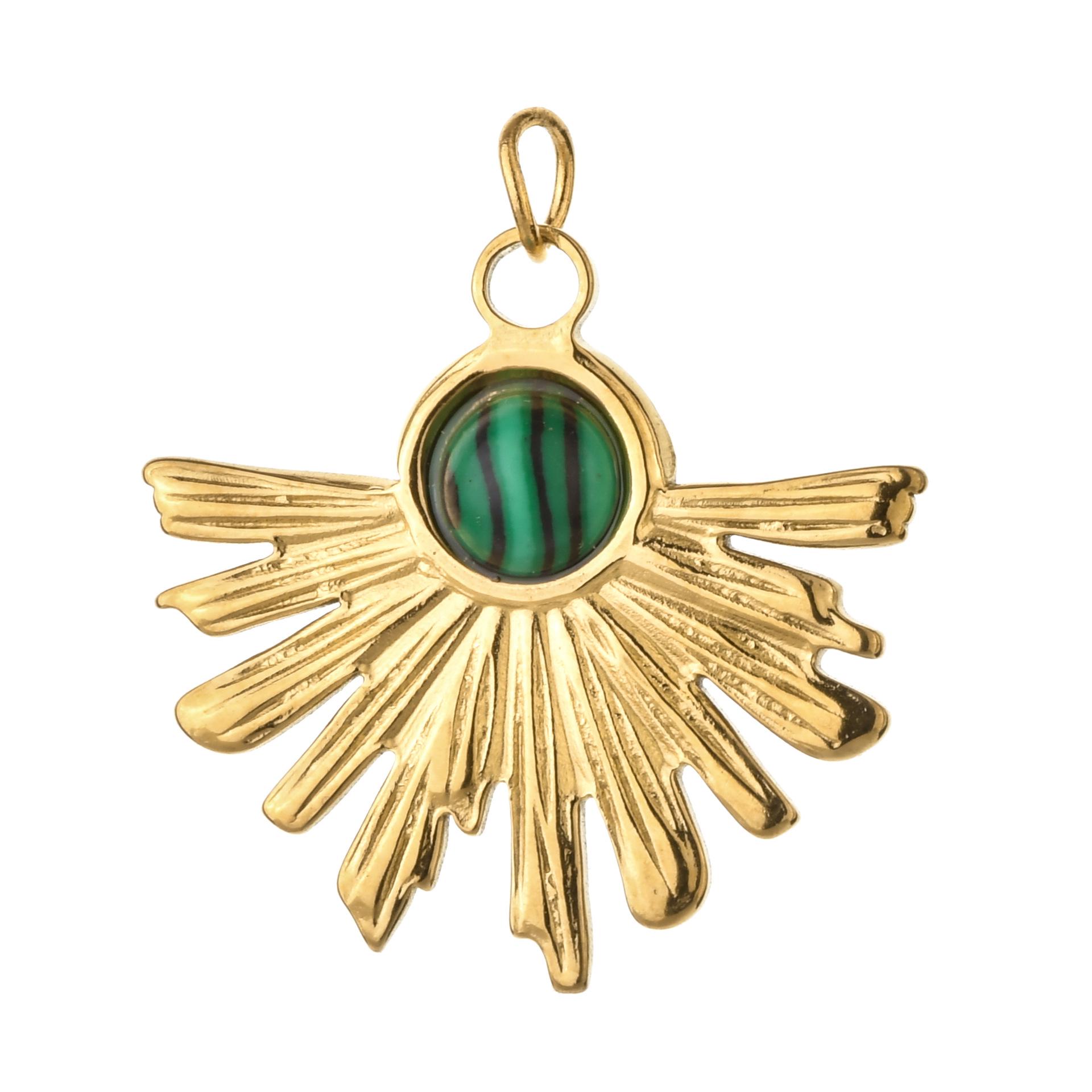 Bohemian Tiger Eye Leaf Pendant: Natural Stone Stainless Steel Jewelry Charm
