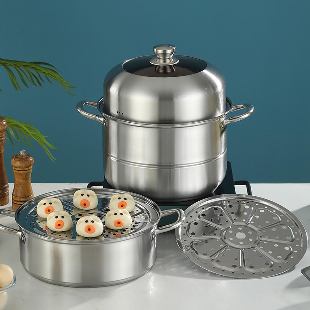 Edelstahl Suppendampfkochtopf 3-lagiger Kochtopf mit Dampfkorb Dampfgarer für die Küchenkoch