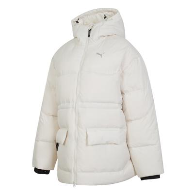 Solid Color Warm Windproof Hooded Down Jacket Women Outerwear Off-White 629740-87