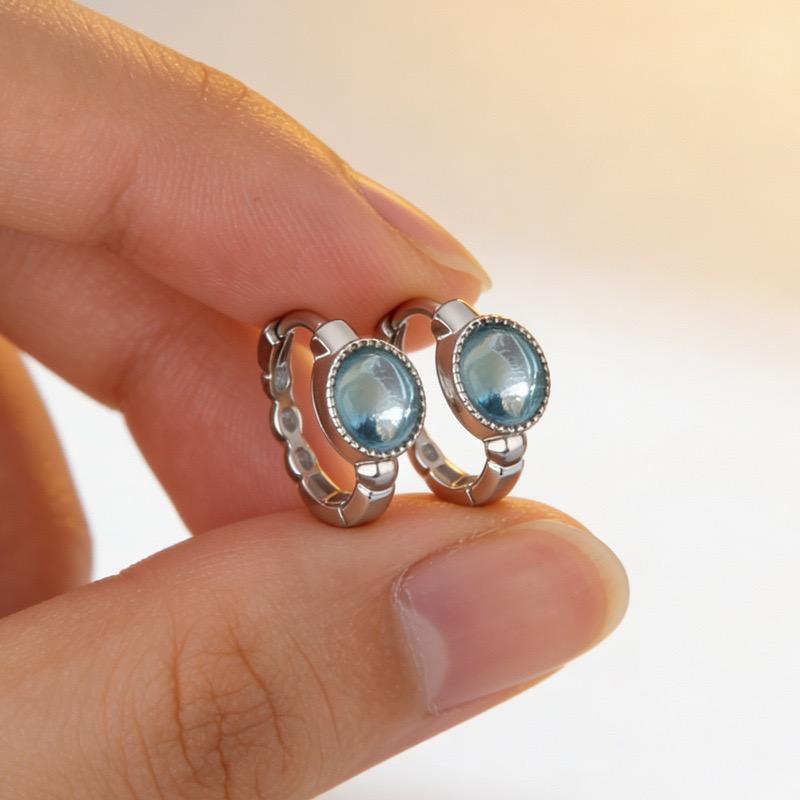 925 Sterling Silver Earrings For Women Trendy Geometric Blue Stone Earring Jewelry Prevent Allergy Party Gift Accessories