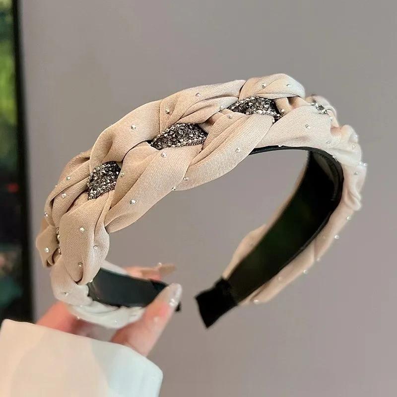Korean Fashion Sweet Shiny Twisted Braid Headband Women Girl Wide Side Hairband Simple Mesh Hair Hoop Headwear Hair Accessories