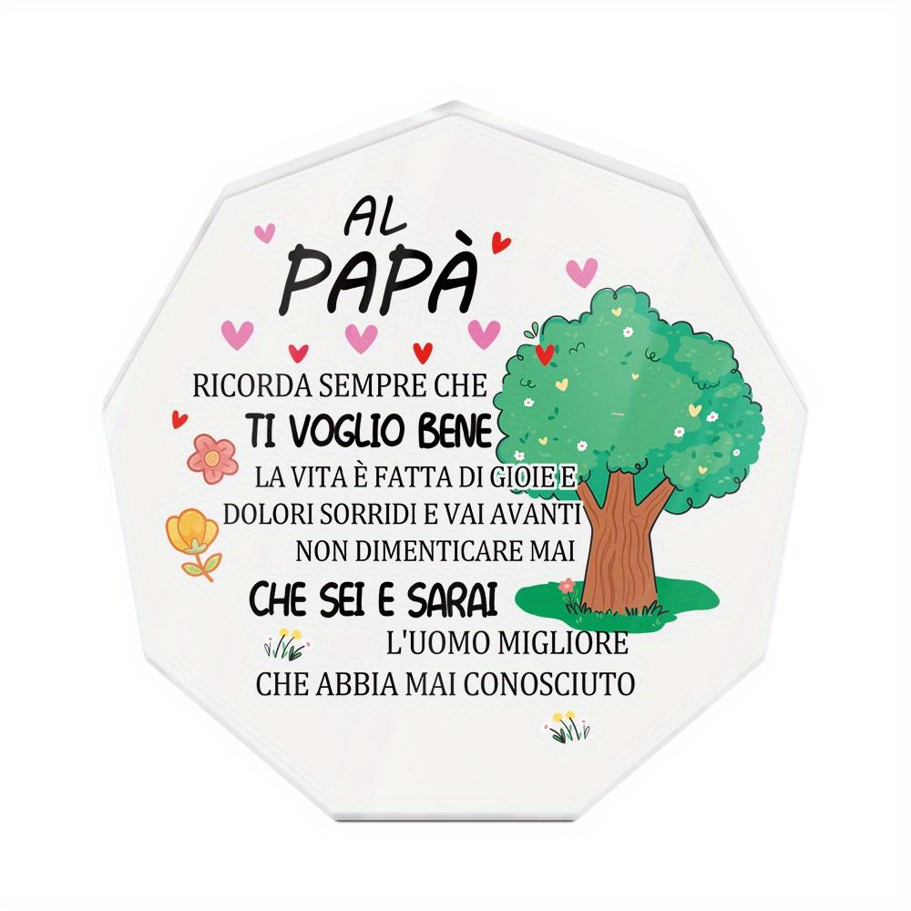 Italian Acrylic Sign - Heartfelt Father's Day Gift, Contemporary Farmhouse Table Decor with Floral Tree Design & Sentimental Italian Message, Battery