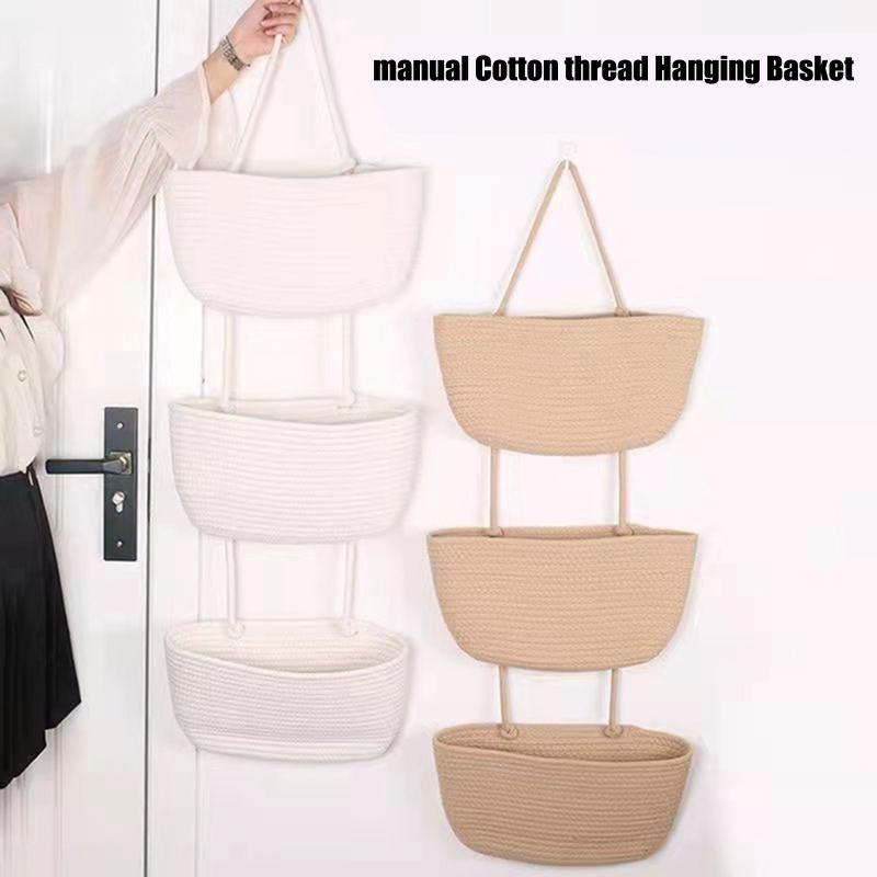 Detachable Hanging Basket With 3 Pockets Multi-layer Wall Hanging Storage Bag Organiser For Bedroom