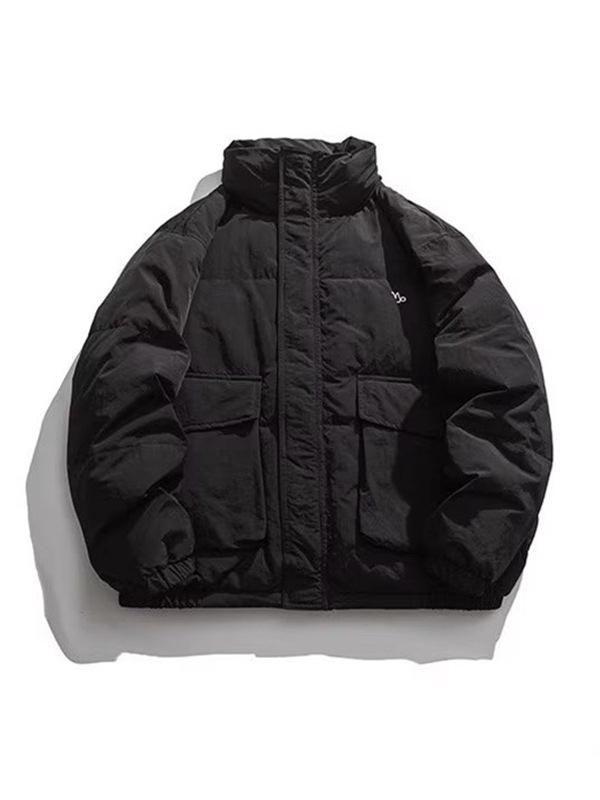 Men's Winter Cotton-Padded Jacket: Japanese Style Workwear, Large Pockets, Half-High Stand Collar, Thickened for Warmth