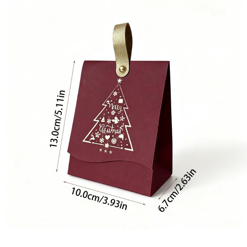 10Pcs Christmas Gift Boxes Handles 'Christmas Tree' Pattern Christmas Gift Wrapping Christmas Party Gift Boxes