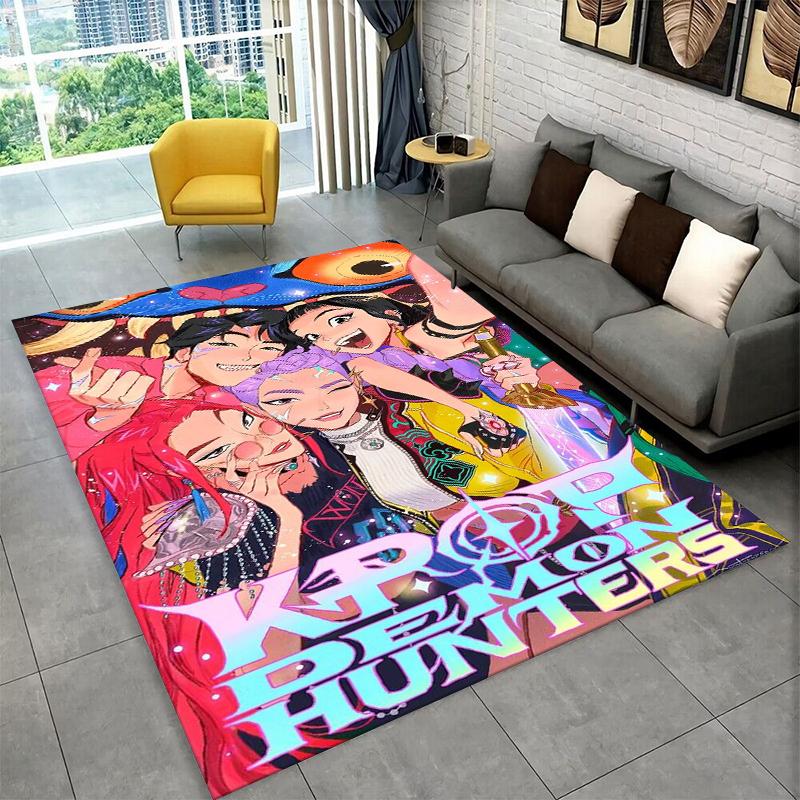 Kpop Demon Hunter Rumi Mira Zoey Cartoon Group Carpet Rug for Playroom Bedroom Living Room Sofa Home Decor,Area Rug Non-slip