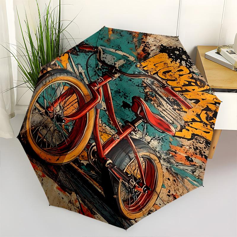 

Bicycle, Graffiti Themed Automatic Opening and Closing Umbrella, Brightly Colored 8-rib Portable Umbrella, Suitable for Men and Women, A Per